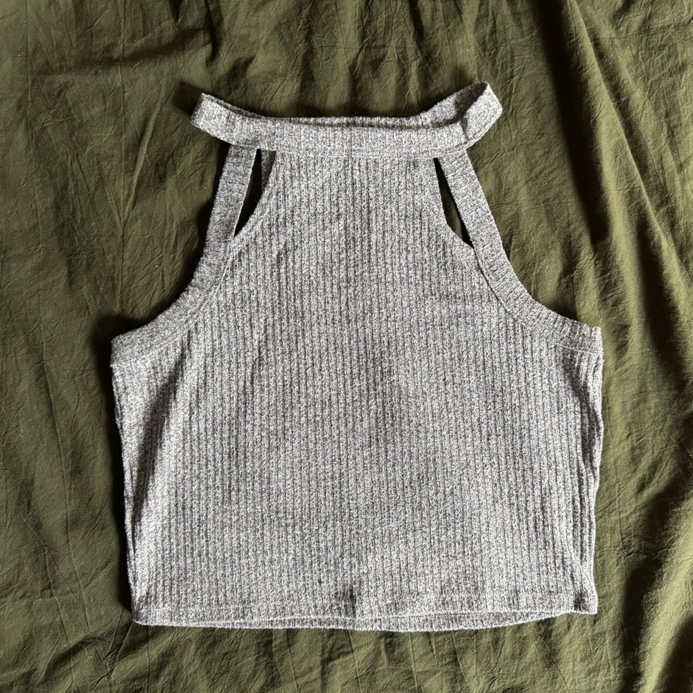 Charlotte Russe Gray Ribbed Crop Tank Top